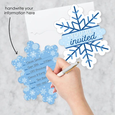 Blue Snowflakes - Shaped Fill-In Invitations - Winter Holiday Party Invitation Cards with Envelopes - Set of 12