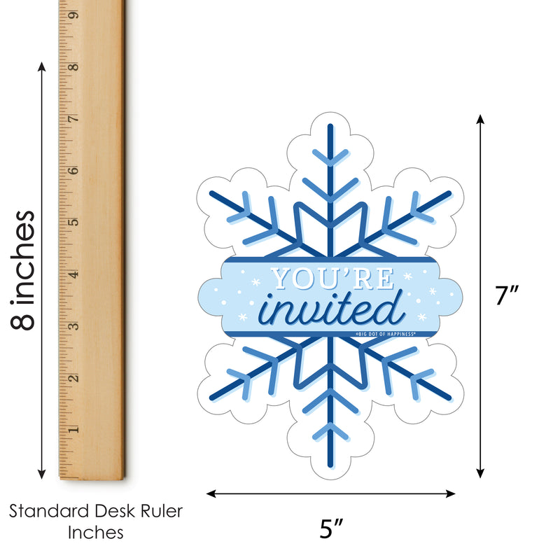 Blue Snowflakes - Shaped Fill-In Invitations - Winter Holiday Party Invitation Cards with Envelopes - Set of 12