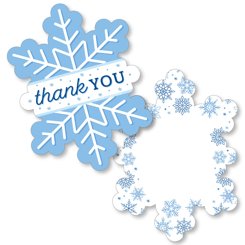 Blue Snowflakes - Shaped Thank You Cards - Winter Holiday Party Thank You Note Cards with Envelopes - Set of 12