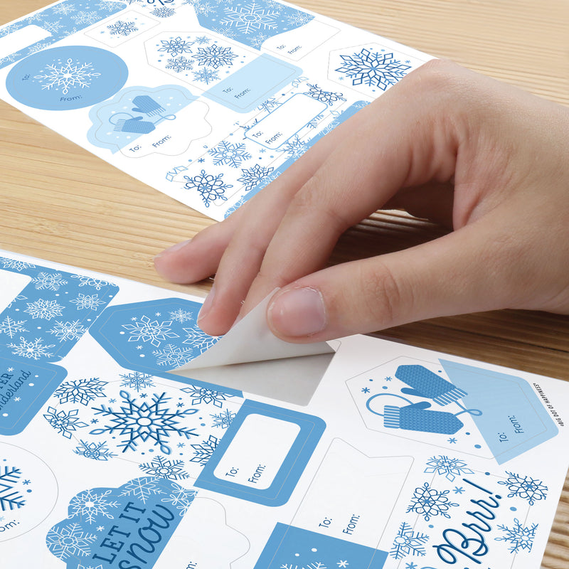 Blue Snowflakes - Assorted Winter Holiday Party Gift Tag Labels - To and From Stickers - 12 Sheets - 120 Stickers