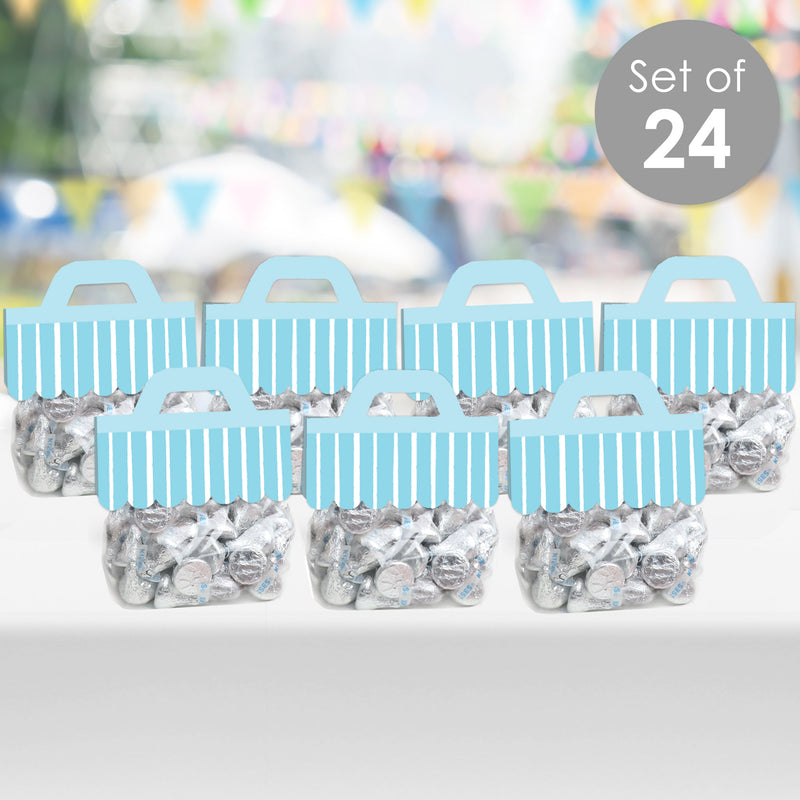 Blue Stripes - DIY Simple Party Clear Goodie Favor Bag Labels - Candy Bags with Toppers - Set of 24