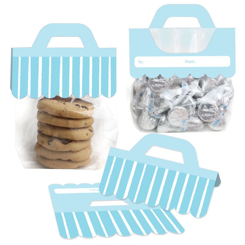 Blue Stripes - DIY Simple Party Clear Goodie Favor Bag Labels - Candy Bags with Toppers - Set of 24