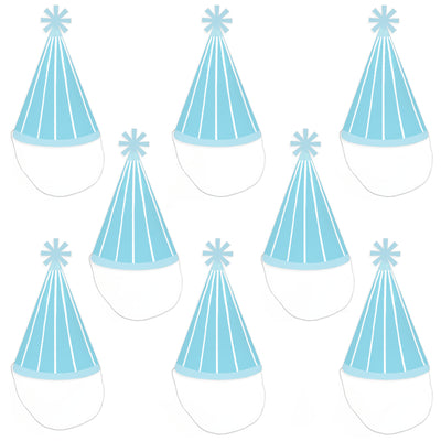 Blue Stripes - Cone Happy Birthday Party Hats for Kids and Adults - Set of 8 (Standard Size)