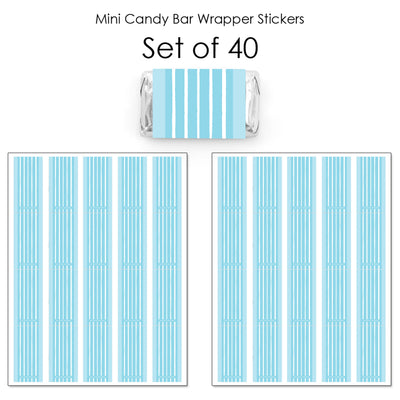 Blue Stripes - Mini Candy Bar Wrapper Stickers - Simple Party Small Favors - 40 Count
