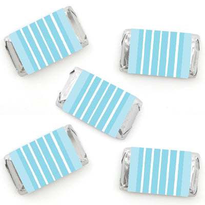 Blue Stripes - Mini Candy Bar Wrapper Stickers - Simple Party Small Favors - 40 Count