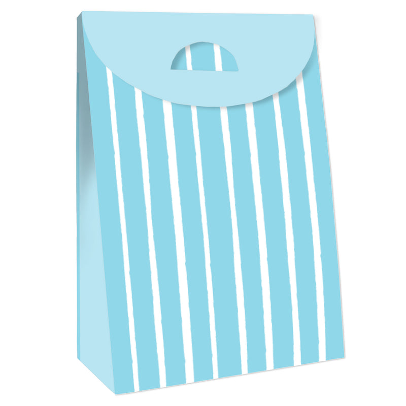 Blue Stripes - Simple Gift Favor Bags - Party Goodie Boxes - Set of 12