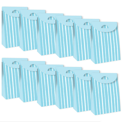 Blue Stripes - Simple Gift Favor Bags - Party Goodie Boxes - Set of 12