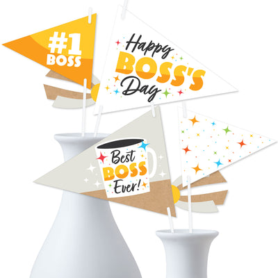 Happy Boss's Day - Triangle Best Boss Ever Photo Props - Pennant Flag Centerpieces - Set of 20