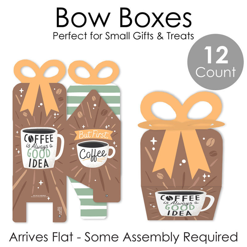 But First, Coffee - Square Favor Gift Boxes - Cafe Themed Party Bow Boxes - Set of 12