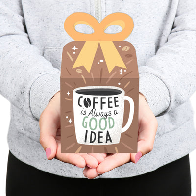 But First, Coffee - Square Favor Gift Boxes - Cafe Themed Party Bow Boxes - Set of 12