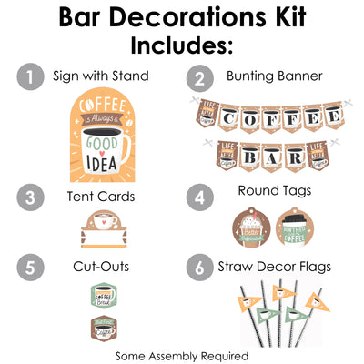 But First, Coffee - DIY Cafe Themed Party Signs - Drink Bar Decorations Kit - 50 Pieces