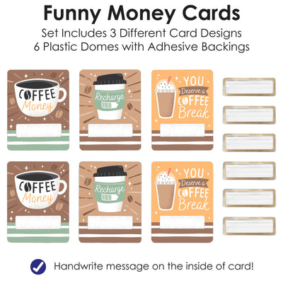 But First, Coffee - DIY Assorted Cafe Themed Party Cash Holder Gift - Funny Money Cards - Set of 6