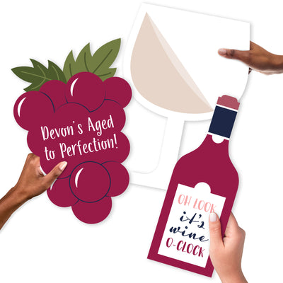 Custom But First, Wine - Glass, Bottle, and Grapes Decorations - Wine Tasting Party Large Photo Props - 3 Pc