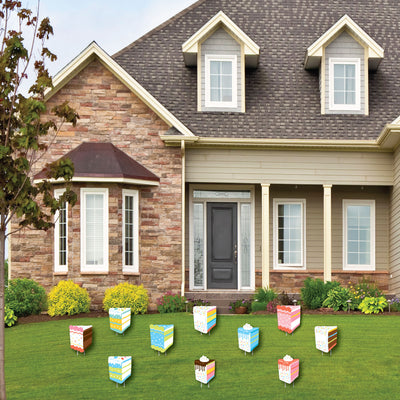 Cake Time - Lawn Decorations - Outdoor Happy Birthday Party Yard Decorations - 10 Piece