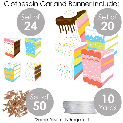 Cake Time - Happy Birthday Party DIY Decorations - Clothespin Garland Banner - 44 Pieces