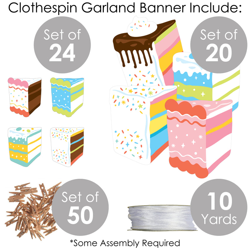 Cake Time - Happy Birthday Party DIY Decorations - Clothespin Garland Banner - 44 Pieces