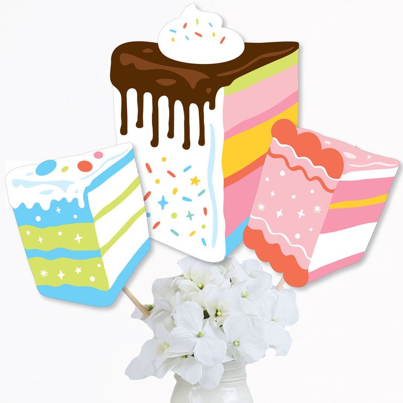 Cake Time - Happy Birthday Party Centerpiece Sticks - Table Toppers - Set of 15