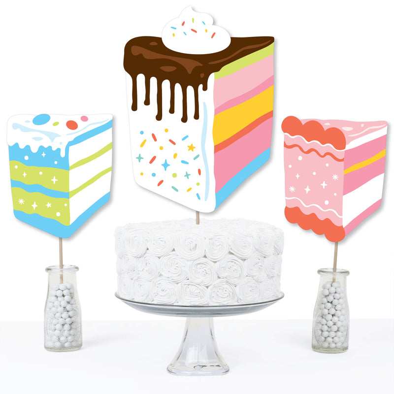 Cake Time - Happy Birthday Party Centerpiece Sticks - Table Toppers - Set of 15