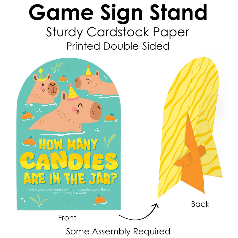 Capy Birthday - How Many Candies Capybara Party Game - 1 Stand and 40 Cards - Candy Guessing Game