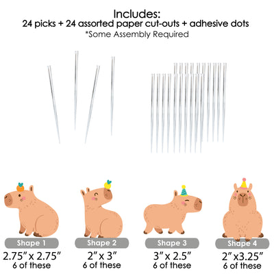 Capy Birthday - Dessert Cupcake Toppers - Capybara Party Clear Treat Picks - Set of 24