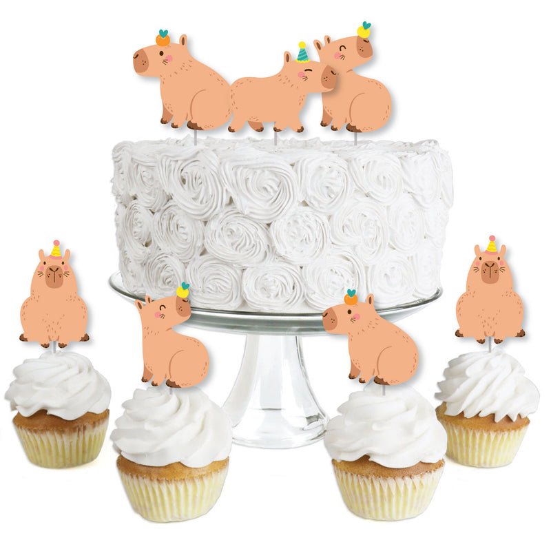 Capy Birthday - Dessert Cupcake Toppers - Capybara Party Clear Treat Picks - Set of 24