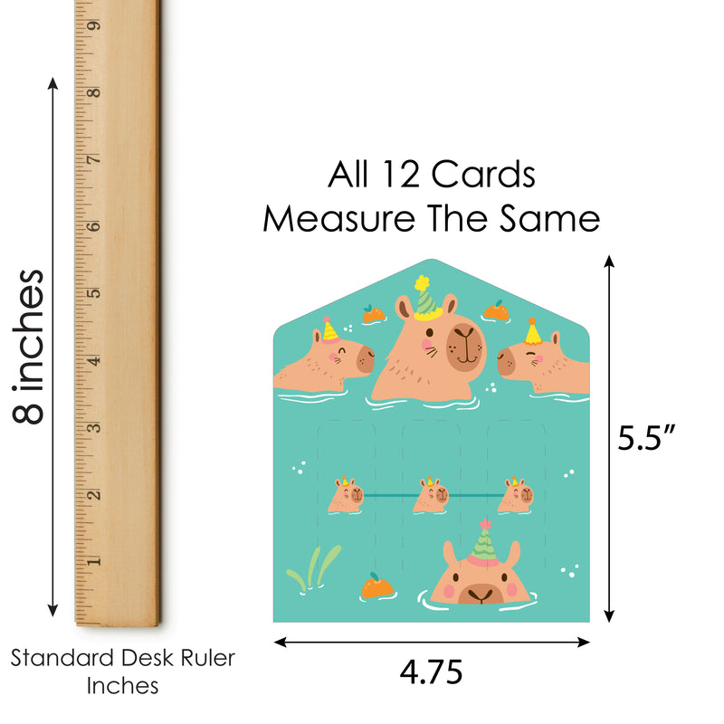 Capy Birthday - Capybara Party Game Pickle Cards - Pull Tabs 3-in-a-Row - Set of 12