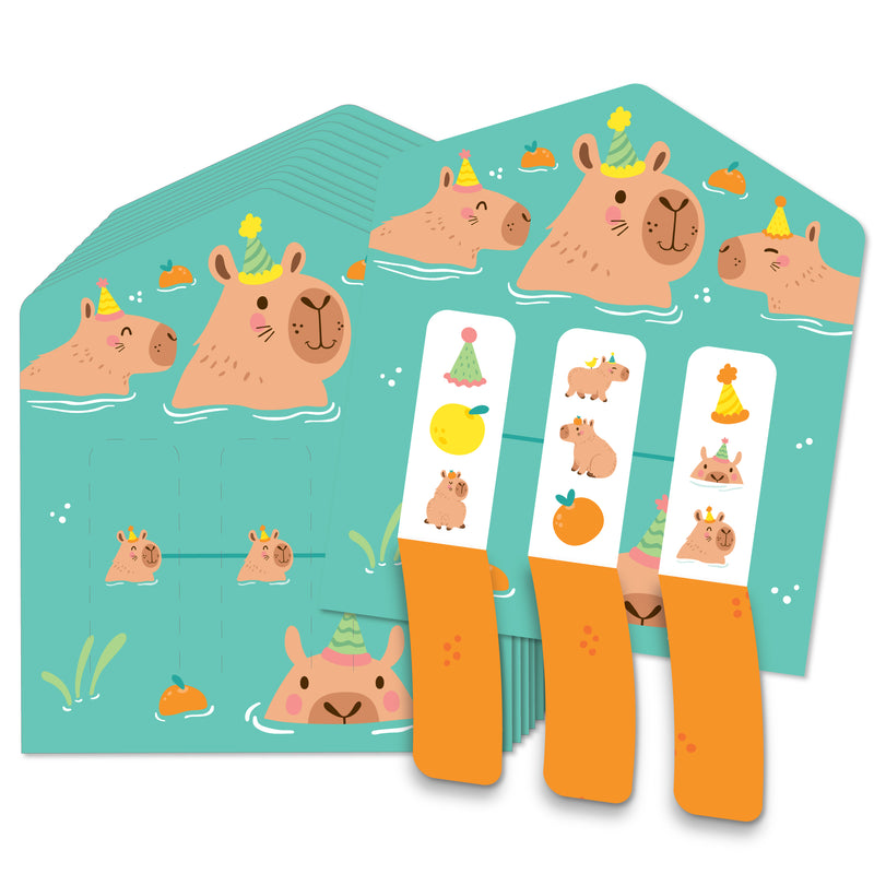 Capy Birthday - Capybara Party Game Pickle Cards - Pull Tabs 3-in-a-Row - Set of 12