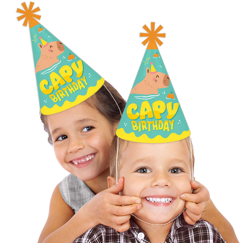 Capy Birthday - Cone Happy Birthday Party Hats for Kids and Adults - Set of 8 (Standard Size)