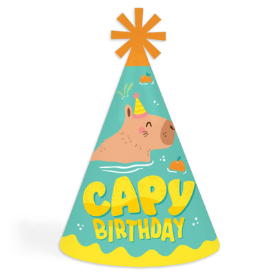 Capy Birthday - Cone Happy Birthday Party Hats for Kids and Adults - Set of 8 (Standard Size)