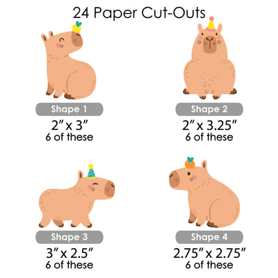 Capy Birthday - DIY Shaped Capybara Party Cut-Outs - 24 Count