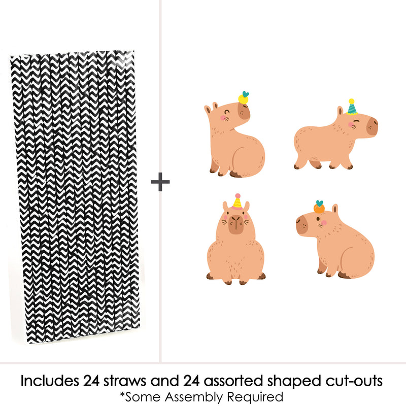 Capy Birthday - Paper Straw Decor - Capybara Party Striped Decorative Straws - Set of 24