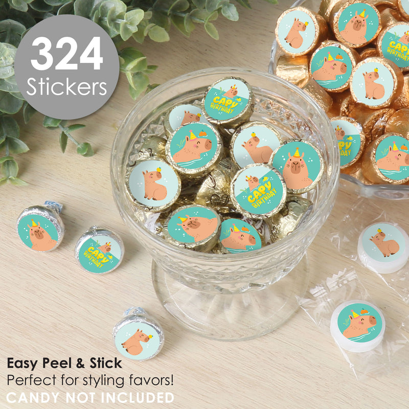 Capy Birthday - Capybara Party Small Round Candy Stickers - Party Favor Labels - 324 Count