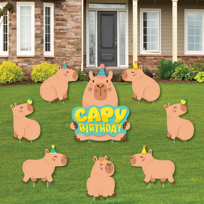 Capy Birthday - Yard Sign and Outdoor Lawn Decorations - Capybara Party Yard Signs - Set of 8