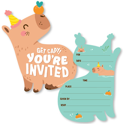 Capy Birthday - Shaped Fill-In Invitations - Capybara Party Invitation Cards with Envelopes - Set of 12