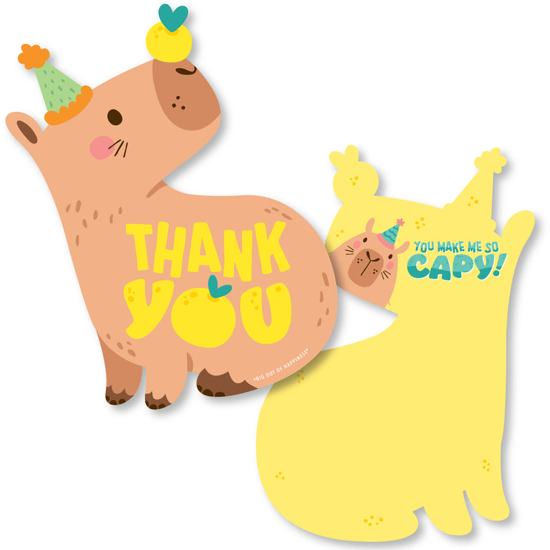 Capy Birthday - Shaped Thank You Cards - Capybara Party Thank You Note Cards with Envelopes - Set of 12