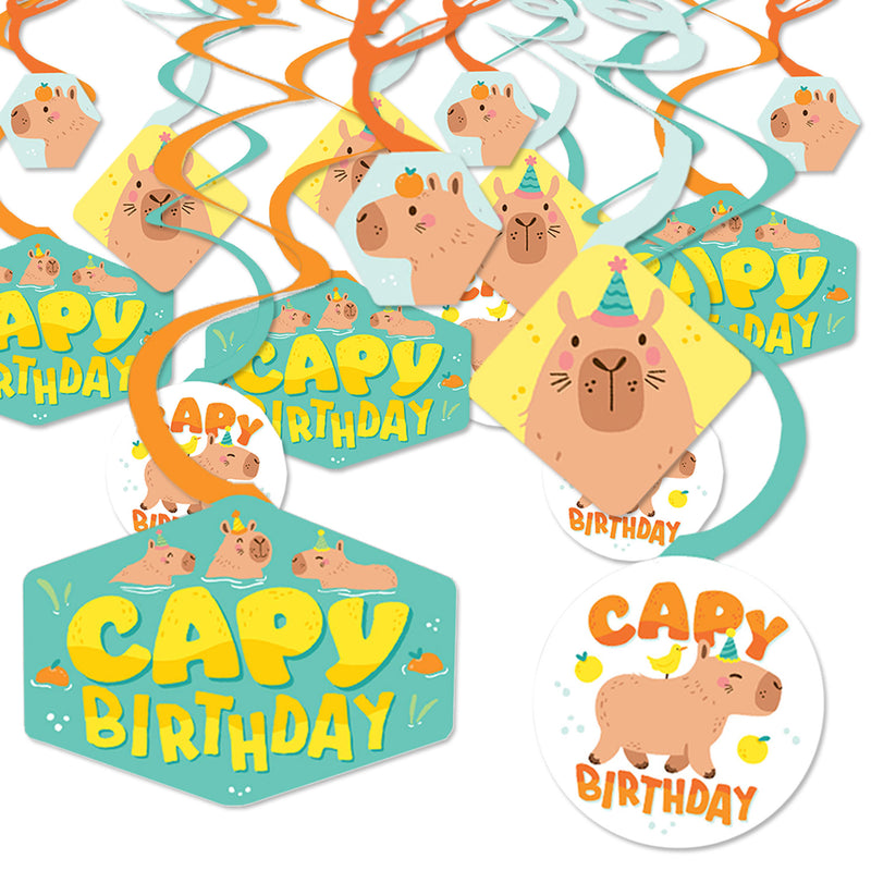 Capy Birthday - Capybara Party Hanging Decor - Party Decoration Swirls - Set of 40