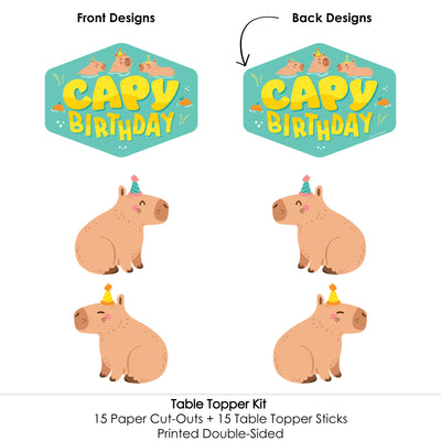 Capy Birthday - Capybara Party Centerpiece Sticks - Table Toppers - Set of 15