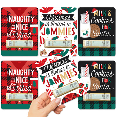 Christmas Pajamas - DIY Assorted Holiday Plaid PJ Party Cash Holder Gift - Funny Money Cards - Set of 6
