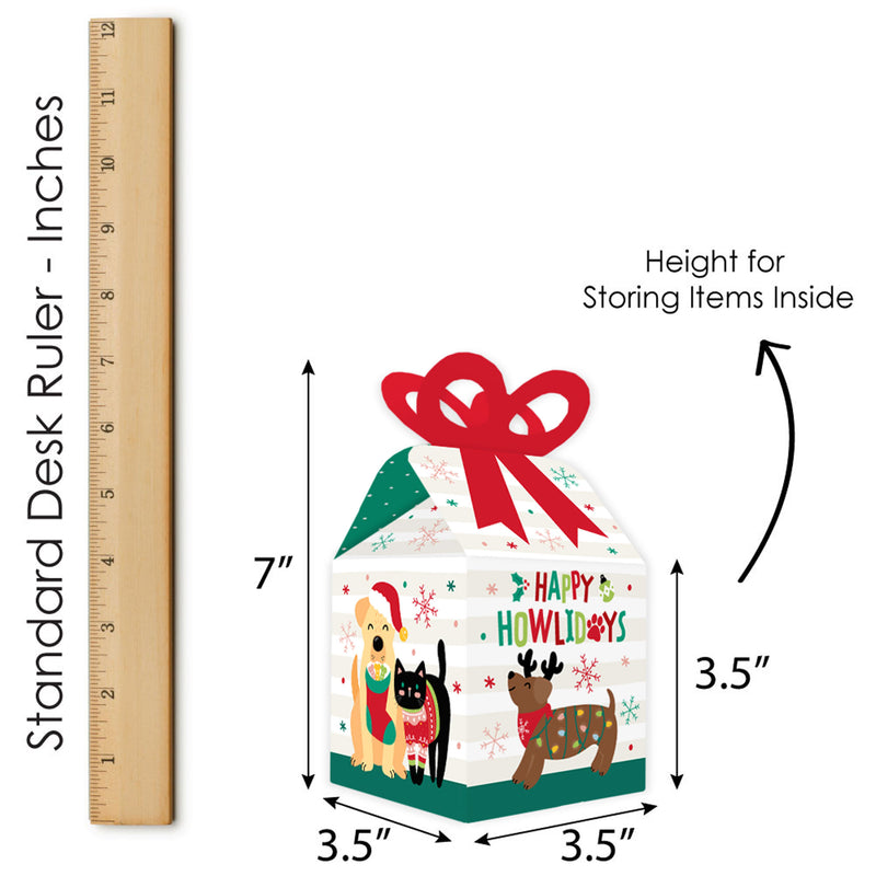 Christmas Pets - Square Favor Gift Boxes - Cats and Dogs Holiday Party Bow Boxes - Set of 12