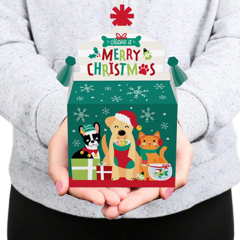 Christmas Pets - Treat Box Party Favors - Cats and Dogs Holiday Party Goodie Gable Boxes - Set of 12
