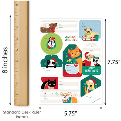 Christmas Pets - Assorted Cats and Dogs Holiday Party Gift Tag Labels - To and From Stickers - 12 Sheets - 120 Stickers