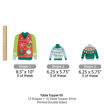 Colorful Christmas Sweaters - Ugly Sweater Holiday Party Centerpiece Sticks - Table Toppers - Set of 15