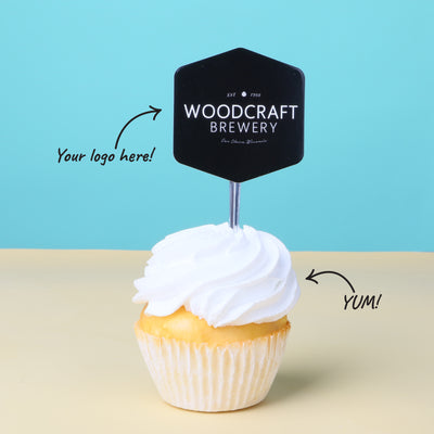 Custom Logo Treat Picks - Personalized Branded Business Party Dessert Cupcake Toppers - Set of 24