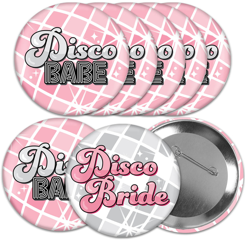 Disco Ball - 3 inch Groovy Hippie Bachelorette Party Badge - Pinback Buttons - Set of 8