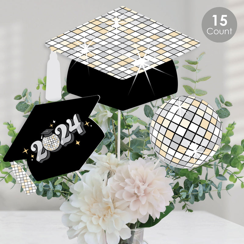 Disco Grad - 2024 Groovy Graduation Party Centerpiece Sticks - Table Toppers - Set of 15