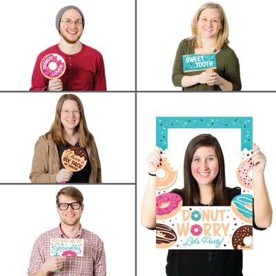 Donut Worry, Let's Party - Doughnut Party Selfie Photo Booth Picture Frame and Props - Printed on Sturdy Material