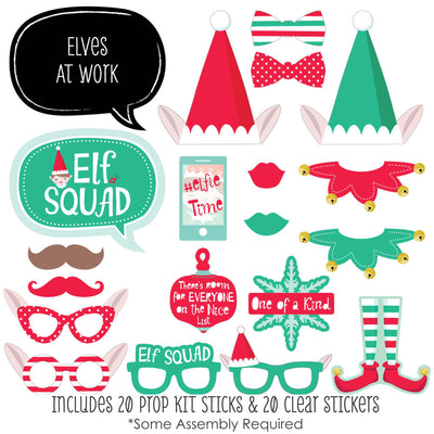 Elf Squad - Kids Elf Christmas and Birthday Party Photo Booth Props Kit - 20 Count