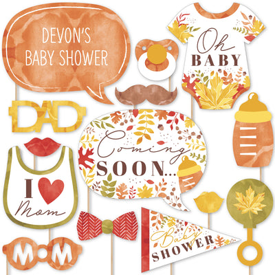 Fall Foliage Baby - Personalized Autumn Leaves Baby Shower Photo Booth Props Kit - 20 Count