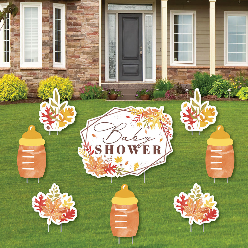 Fall Foliage Baby - Yard Sign and Outdoor Lawn Decorations - Autumn Leaves Baby Shower Yard Signs - Set of 8