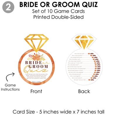 Fall Foliage Bride - 4 Autumn Leaves Bridal Shower Games - 10 Cards Each - Who Knows The Bride Best, Bride or Groom Quiz, What’s in Your Purse and Love - Gamerific Bundle